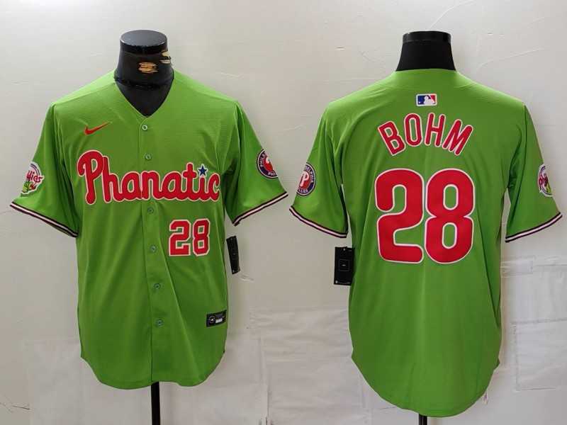 Mens Philadelphia Phillies #28 Alec Bohm Number Green With Patch Stitched Cool Base Nike Jersey->philadelphia phillies->MLB Jersey